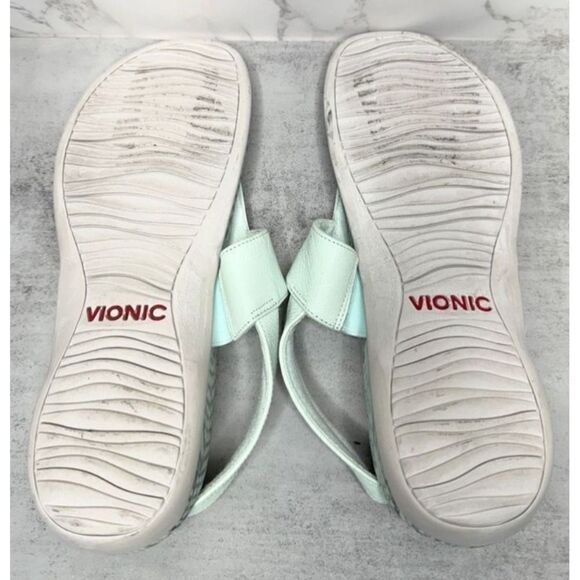 Vionic Leather Sandals Size 9 Tala T Strap Mint Green Snakeskin Print - Picture 8 of 8